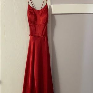 Long red dress with split down the leg